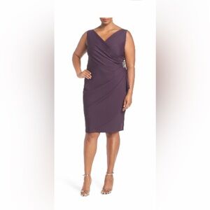 Alex Evenings embellished surplice sheath dress plus size 22W in aubergine color